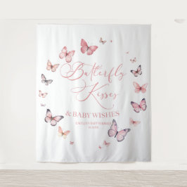 Butterfly Kisses and Baby Wishes Pink Baby shower Wandkleed