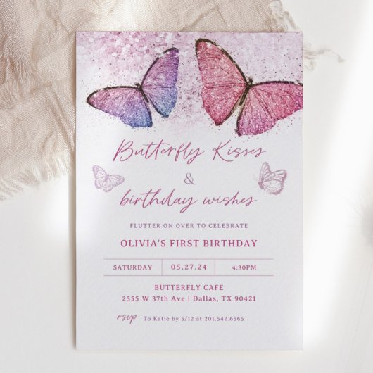 Butterfly Kisses and Birthday Wishes Party Kaart