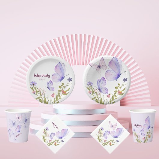 Butterfly Kisses-Baby shower | Geen tekst | Paars Papieren Kommen