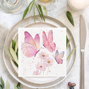 Butterfly Kisses-Baby shower   Geen tekst   Roze Servet