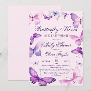 Butterfly Kisses Baby shower Girl Paarse Roze Inv Kaart