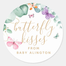 Butterfly Kisses Baby shower Hartelijk dank Ronde Sticker