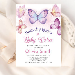 Butterfly Kisses Baby shower Invitation Kaart
