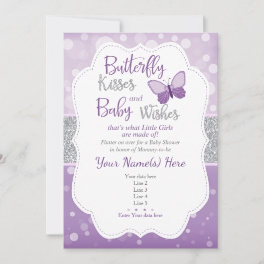 Butterfly Kisses Baby shower Invitation Kaart (Voorkant)