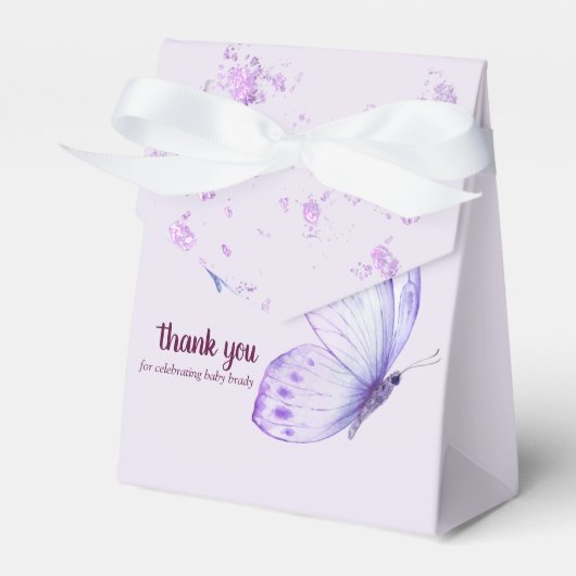 Butterfly Kisses & Baby Wensen | Baby Paarse Bedankdoosjes (Voorkant Zijde)