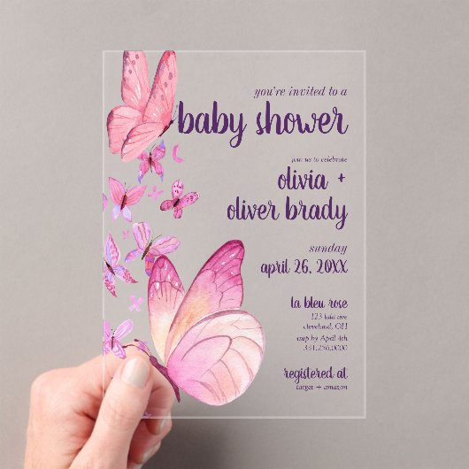 Butterfly Kisses & Baby Wensen | Baby shower Pink Acryl Uitnodigingen (Insitu (Draagbaar))