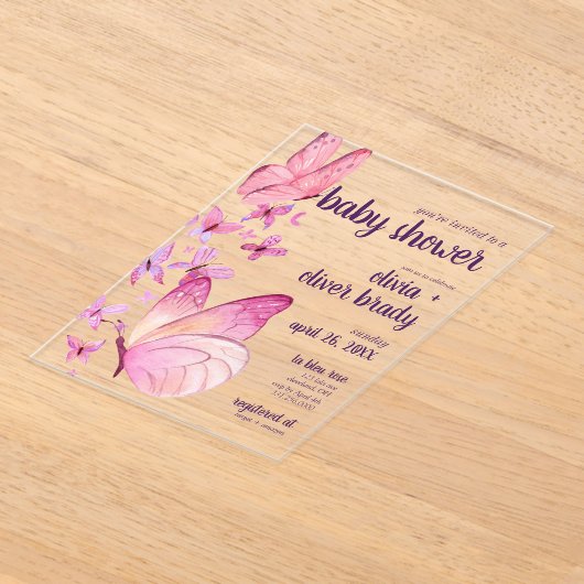 Butterfly Kisses & Baby Wensen | Baby shower Pink Acryl Uitnodigingen (Laagn)