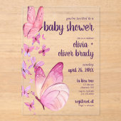 Butterfly Kisses & Baby Wensen | Baby shower Pink Acryl Uitnodigingen (Voorkant)