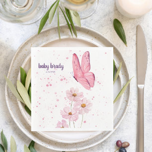 Butterfly Kisses & Baby Wensen  Baby shower   Roze Servet