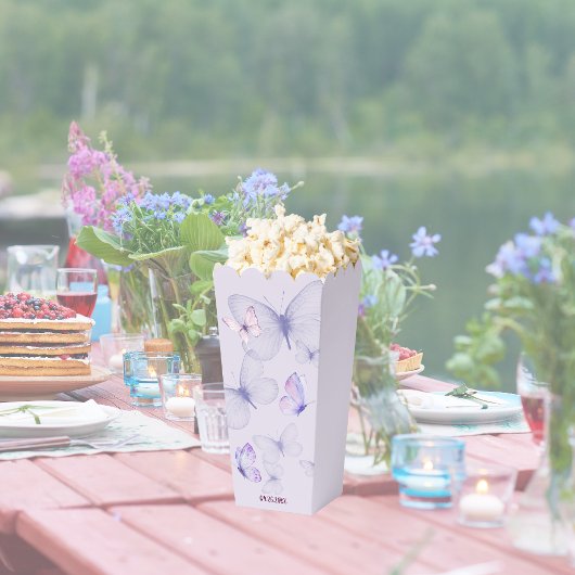 Butterfly Kisses & Baby Wensen | Paarse popcorn Bedankdoosjes