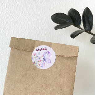 Butterfly Kisses & Baby Wensen   Paarse vlinder Ronde Sticker