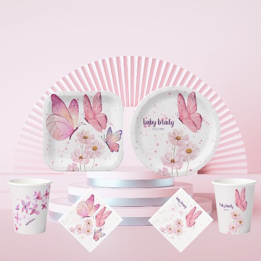 Butterfly Kisses & Baby Wensen | Roze omlooptekst Papieren Bekers