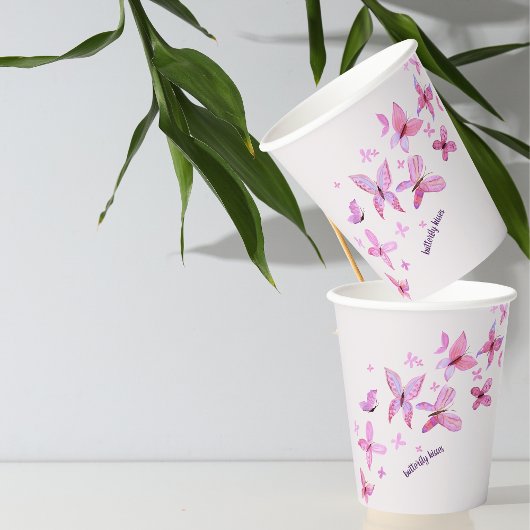 Butterfly Kisses & Baby Wensen | Roze omlooptekst Papieren Bekers