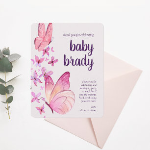 Butterfly Kisses & Baby Wensen roze vlinder Bedankkaart
