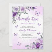 Butterfly Kisses & Baby wenst Paarse baby shower Kaart (Voorkant)