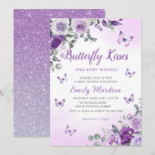 Butterfly Kisses & Baby wenst Paarse baby shower Kaart (Voorkant / Achterkant)