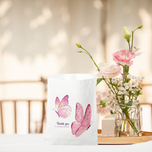 Butterfly Kisses & Baby Wishes Baby shower Roze Bedankzakje