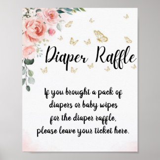 Butterfly Kisses & Baby Wishes diaper Raffle Sign Poster