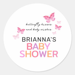 Butterfly Kisses Baby Wishes Pink Baby Shower Ronde Sticker