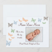 Butterfly Kisses Birth Announcement blue Aankondiging (Voorkant / Achterkant)