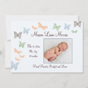 Butterfly Kisses Birth Announcement blue Aankondiging