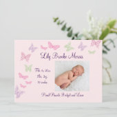 Butterfly Kisses Birth Announcement roze Aankondiging (Staand voorkant)