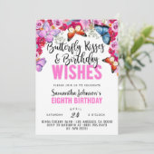 Butterfly Kisses Birthday Invitation Kaart (Staand voorkant)