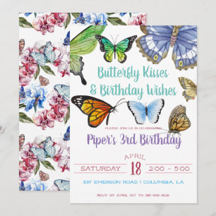 Butterfly Kisses Birthday Party Kaart