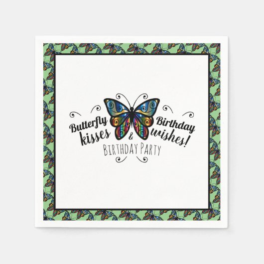 Butterfly Kisses Birthday Party Napkin Servet (Voorkant)