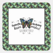 Butterfly Kisses Birthday Party Square Sticker (Voorkant)