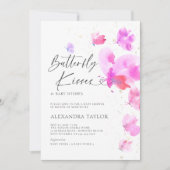 Butterfly Kisses Bold Roze Chic Baby Meisje Douche Kaart (Voorkant)