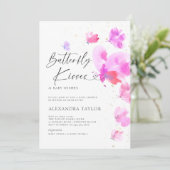 Butterfly Kisses Bold Roze Chic Baby Meisje Douche Kaart (Staand voorkant)