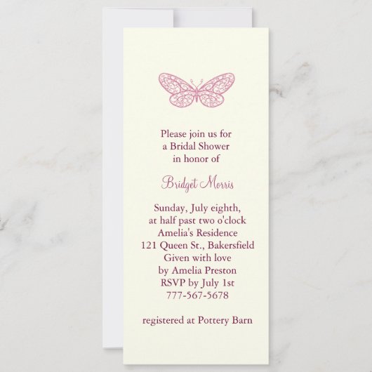 Butterfly Kisses Bridal Shower Invitation Kaart (Voorkant)