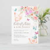 Butterfly Kisses Bright Bloemen Baby Meisje Douche Kaart (Staand voorkant)