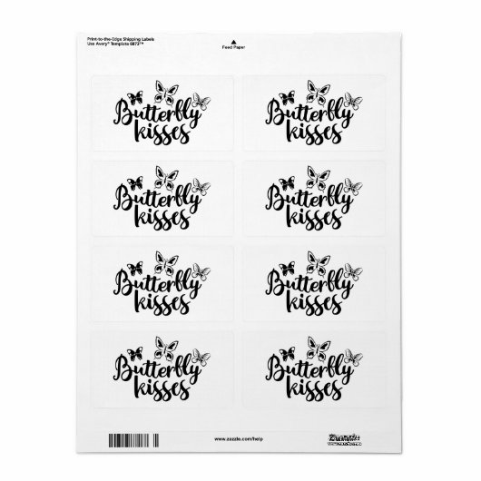 Butterfly Kisses Butterflies Black White Wedding Etiket (Full Sheet)