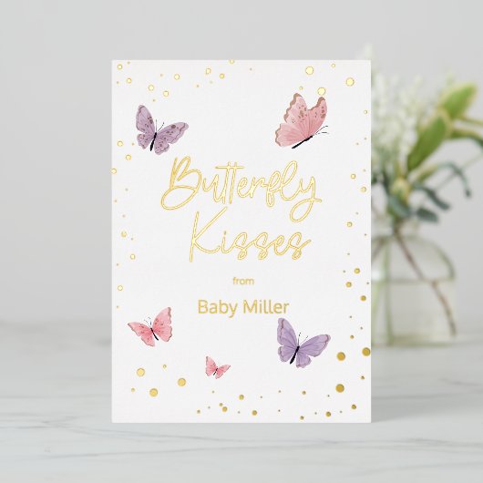 Butterfly Kisses Dank u Folie Uitnodiging (Staand Voorkant)