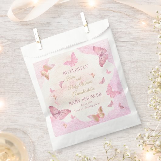 Butterfly Kisses en Baby Wishes Girl Baby shower Bedankzakje (Geknipt)