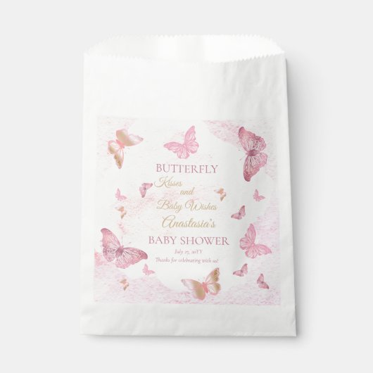 Butterfly Kisses en Baby Wishes Girl Baby shower Bedankzakje (Voorkant)