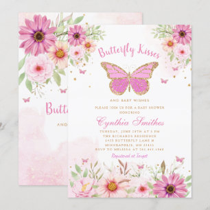 Butterfly Kisses en Baby Wishes Girl Baby shower Kaart