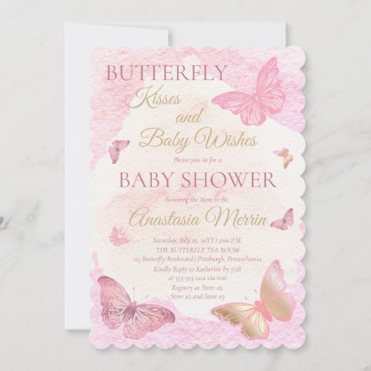 Butterfly Kisses en Baby Wishes Girl Baby shower Kaart (Voorkant)