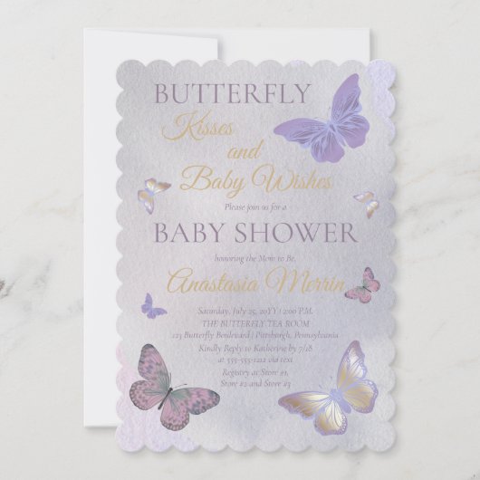 Butterfly Kisses en Baby Wishes Girl Baby shower Kaart (Voorkant)