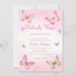Butterfly Kisses en Baby Wishes Girl Baby shower Kaart