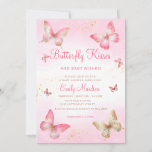 Butterfly Kisses en Baby Wishes Girl Baby shower Kaart