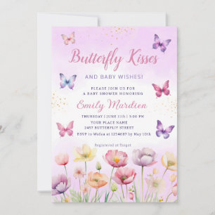 Butterfly Kisses en Baby Wishes Girl Baby shower Kaart