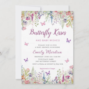 Butterfly Kisses en Baby Wishes Girl Baby shower Kaart