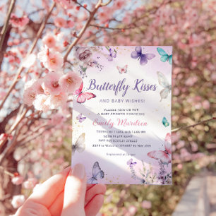 Butterfly Kisses en Baby Wishes Girl Baby shower Kaart