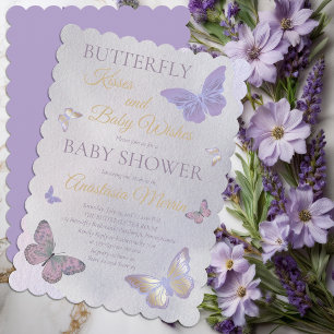 Butterfly Kisses en Baby Wishes Girl Baby shower Kaart
