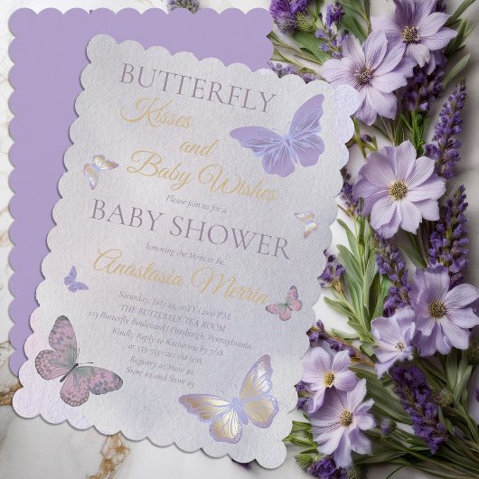 Butterfly Kisses en Baby Wishes Girl Baby shower Kaart