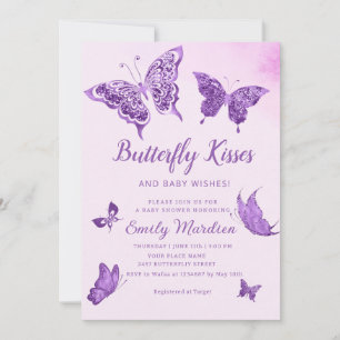 Butterfly Kisses en Baby Wishes Girl Baby shower Kaart