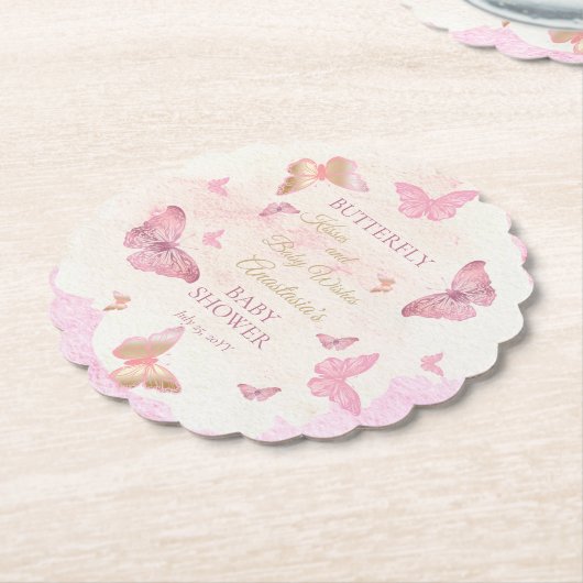 Butterfly Kisses en Baby Wishes Girl Baby shower Kartonnen Onderzetters (Gekanteld)